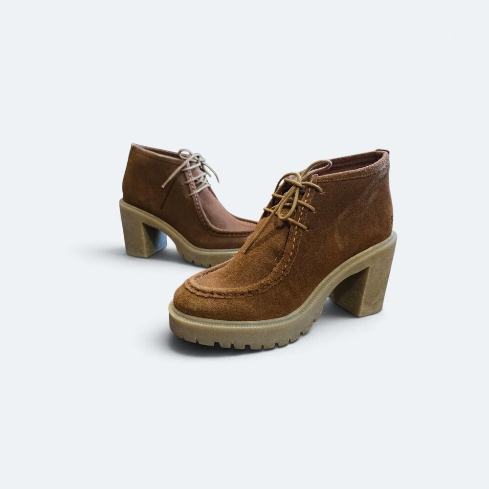 Lucky Brand Hollia Brown Suede Platform Heeled Chukka Booties Women's 7.5
